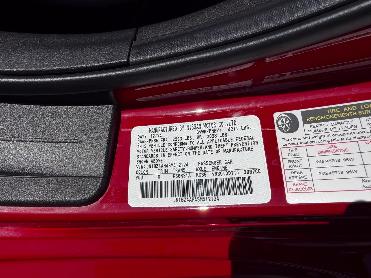 2025 Solid Red/Super Black Nissan Z Sport RWD Coupe