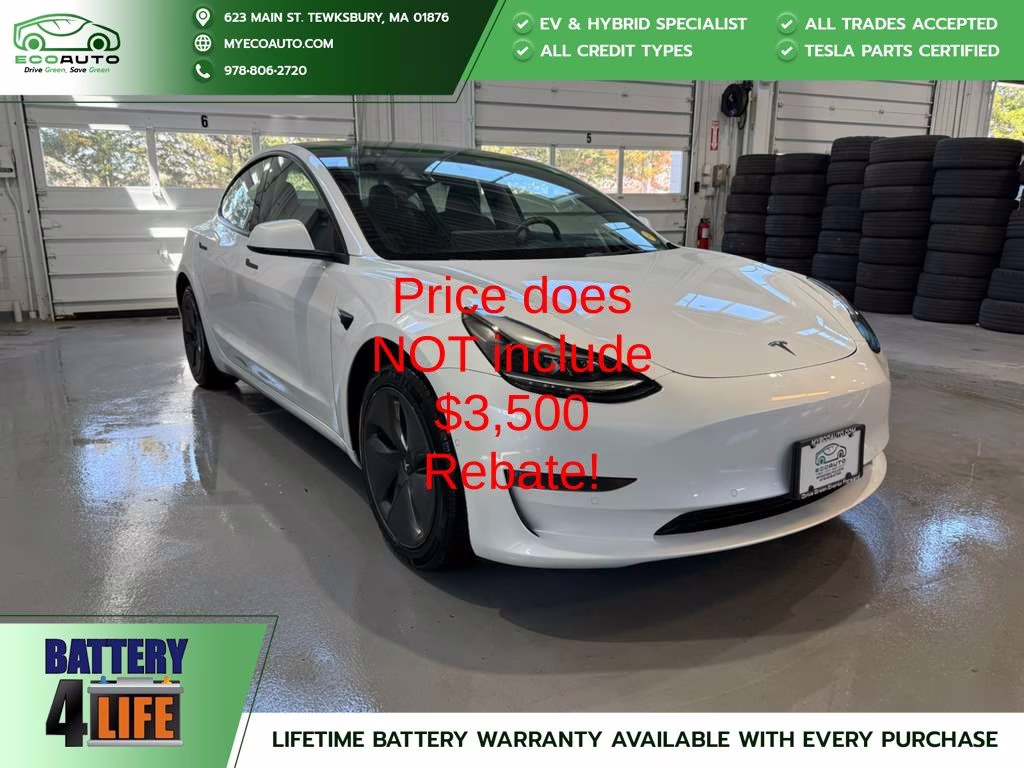 2022 White Tesla Model 3 Long Range AWD Sedan