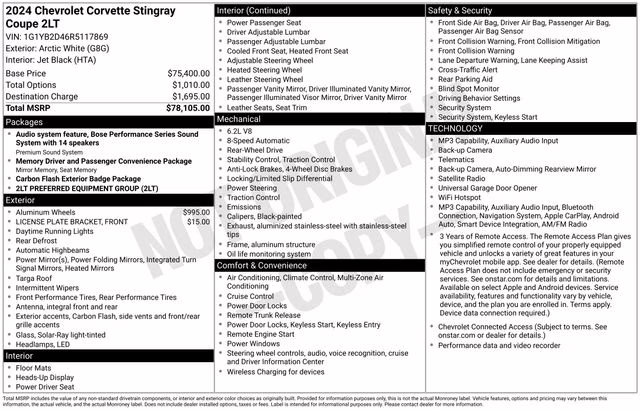 2024 Arctic White Chevrolet Corvette Stingray RWD Coupe