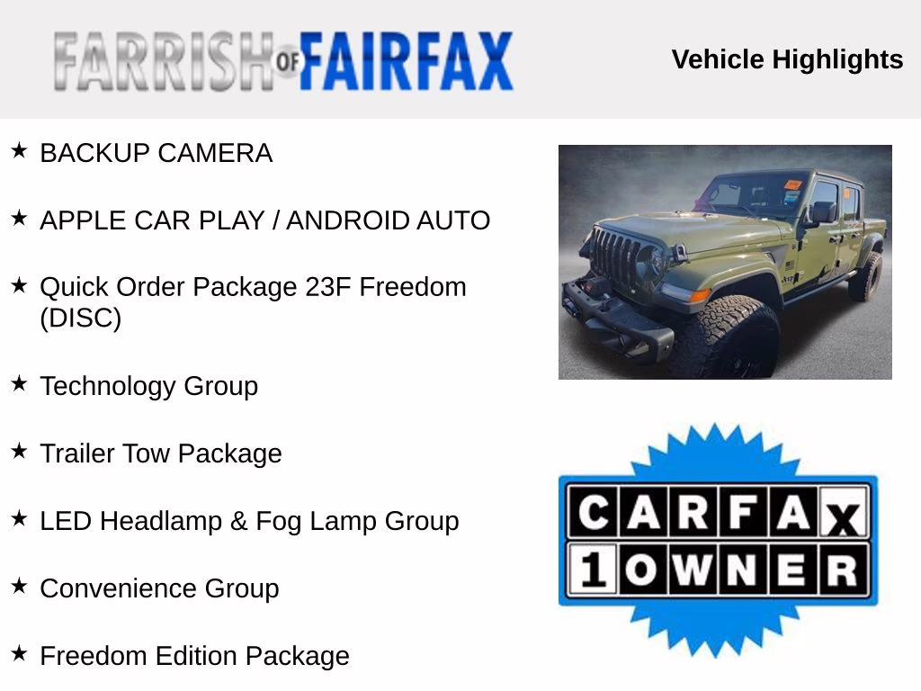 2021 Sarge Green Clearcoat Jeep Gladiator FREEDOM 4X4 Truck