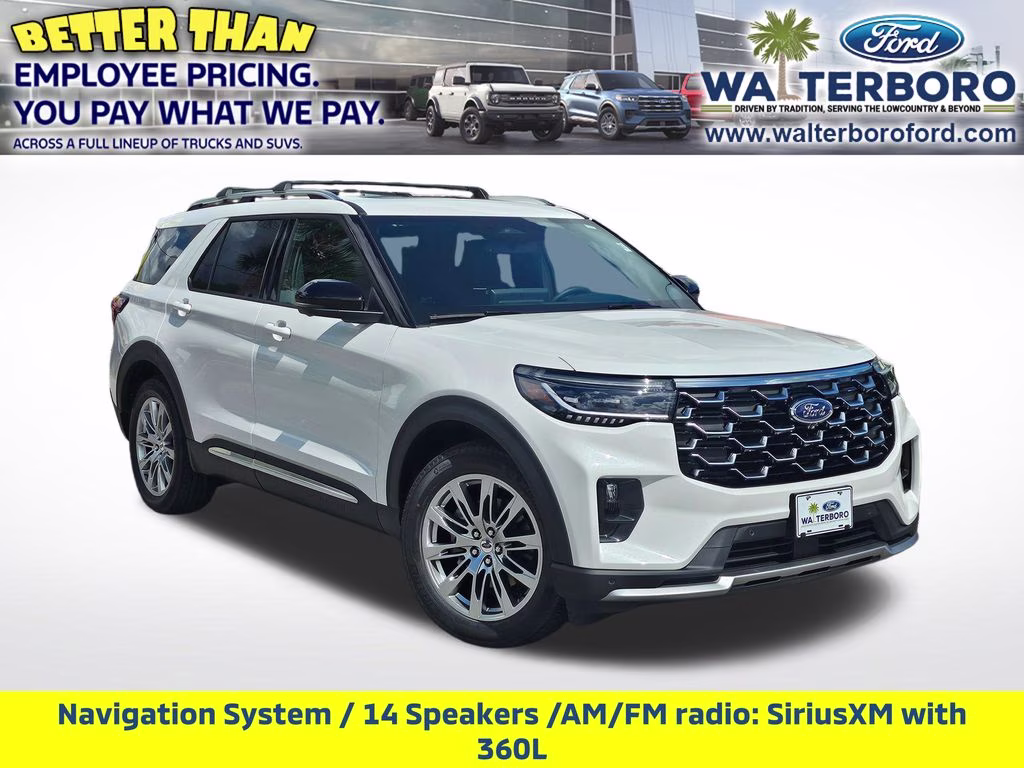 2026 Star White Metallic Tri-Coat Ford Explorer Platinum RWD SUV