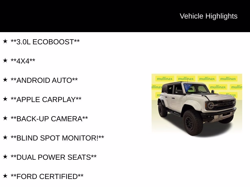 2025 Oxford White Ford Bronco Raptor 4X4 SUV