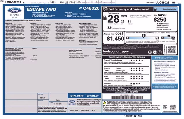 2020 Red Metallic Ford Escape SE AWD SUV