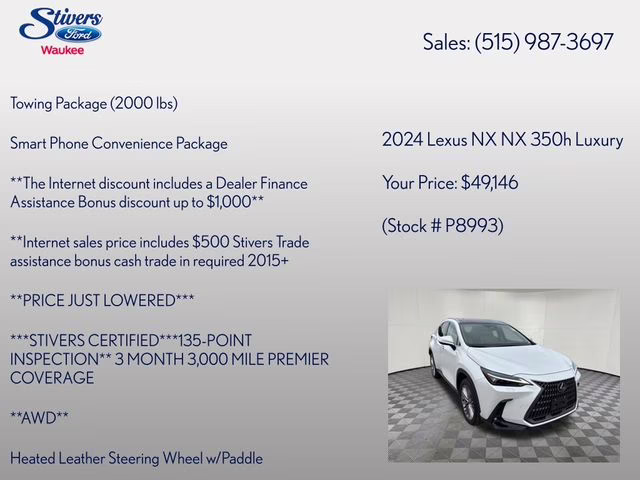 2024 White Pearl Lexus NX 350h Luxury AWD SUV