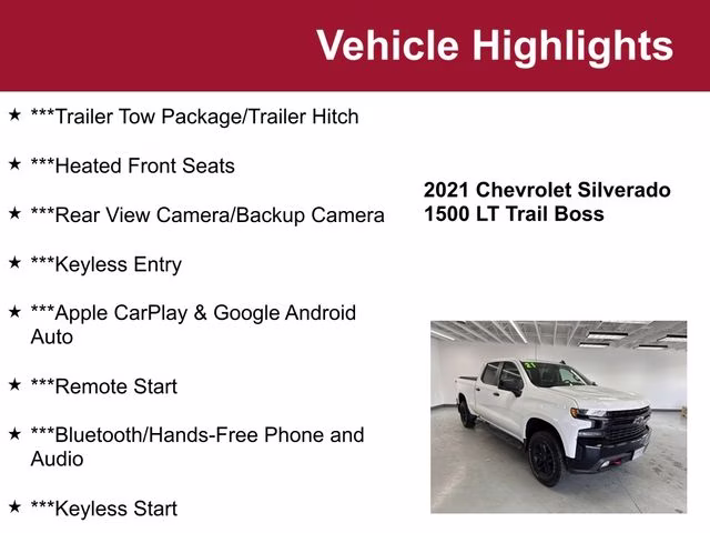 Used 2021 Chevrolet Silverado 1500 LT Trail Boss with VIN 1GCPYFELXMZ432495 for sale in Waite Park, Minnesota