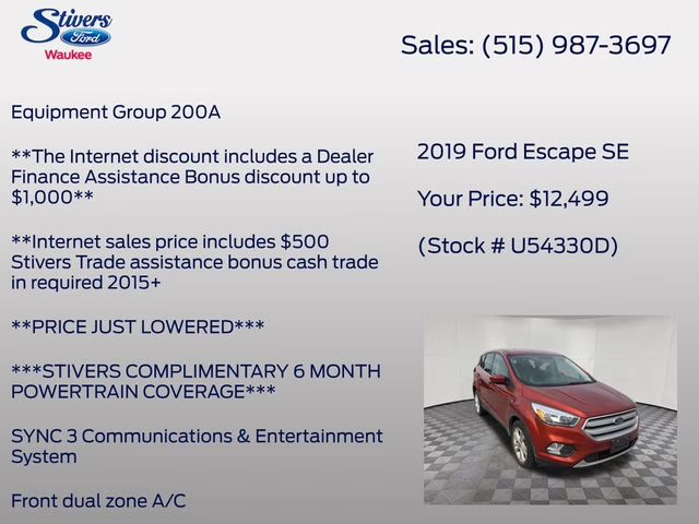 2019 Orange Metallic Ford Escape SE 4X4 SUV