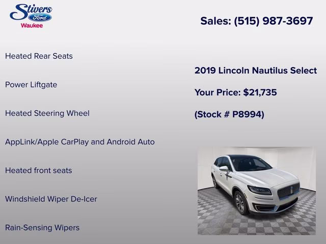 2019 White Platinum Clearcoat Metallic Lincoln Nautilus Select AWD SUV