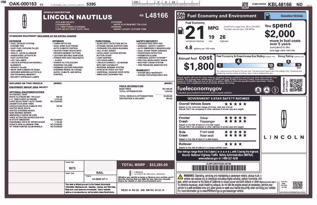 2019 White Platinum Clearcoat Metallic Lincoln Nautilus Select AWD SUV