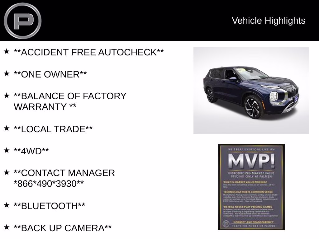 2024 Blue Mitsubishi Outlander SE AWD SUV
