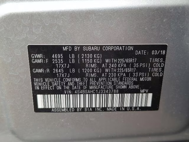 2018 Ice Silver Metallic Subaru Outback 2.5i Premium AWD SUV