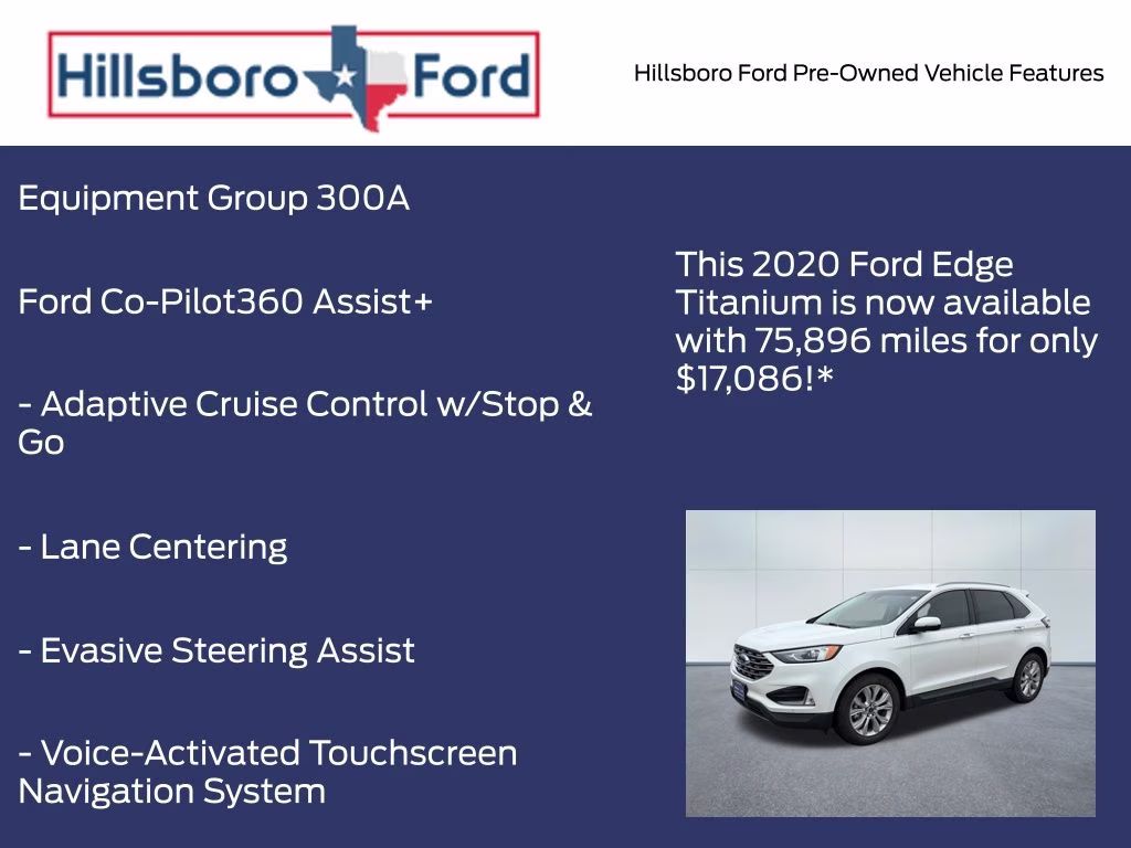 2020 Star White Metallic Tri-Coat Ford Edge Titanium FWD SUV