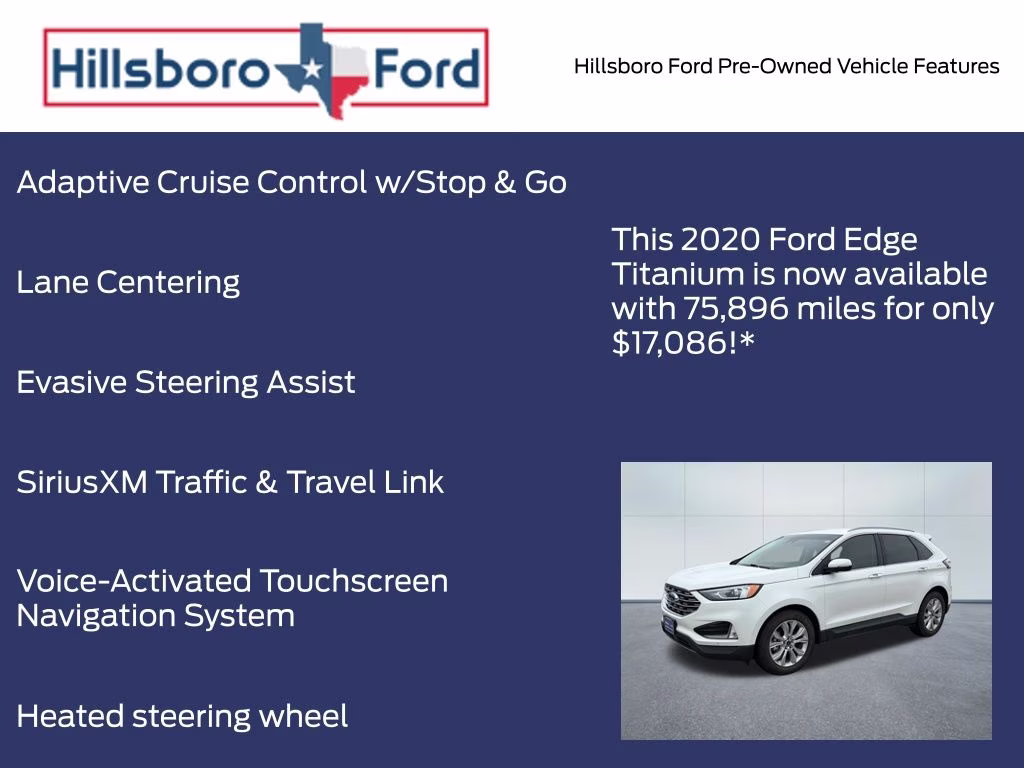 2020 Star White Metallic Tri-Coat Ford Edge Titanium FWD SUV