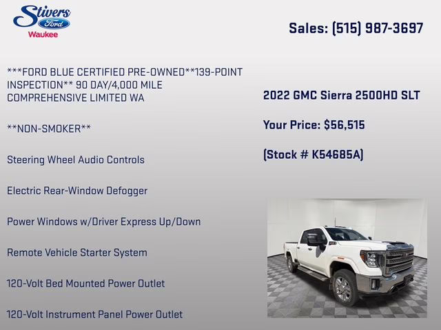2022 Summit White GMC Sierra 2500HD SLT 4X4 Truck