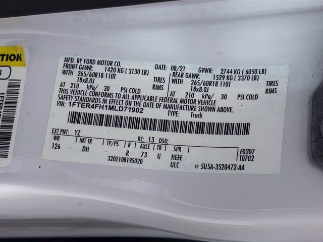 2021 Oxford White Ford Ranger Lariat 4X4 Truck