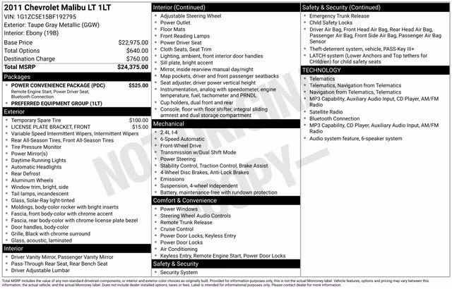 2011 Taupe Gray Metallic Chevrolet Malibu LT FWD Sedan