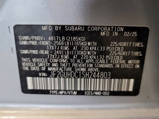 2025 Ice Silver Metallic Subaru Crosstrek Premium AWD SUV