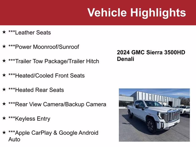 Used 2024 GMC Sierra 3500HD Denali with VIN 1GT49WEY2RF116707 for sale in Waite Park, Minnesota