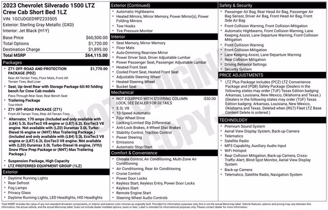 2023 Sterling Gray Metallic Chevrolet Silverado 1500 LTZ 4X4 Truck