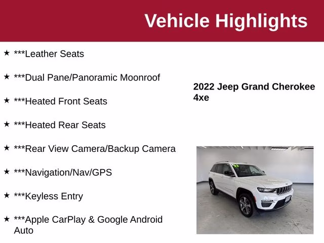 2022 Bright White Clearcoat Jeep Grand Cherokee 4xe 4X4 SUV