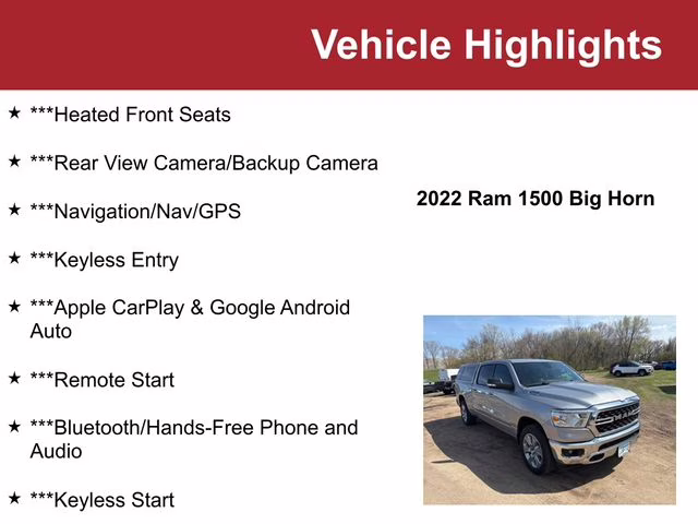 2022 Billet Silver Metallic Clearcoat Ram 1500 Big Horn/Lone Star 4X4 Truck