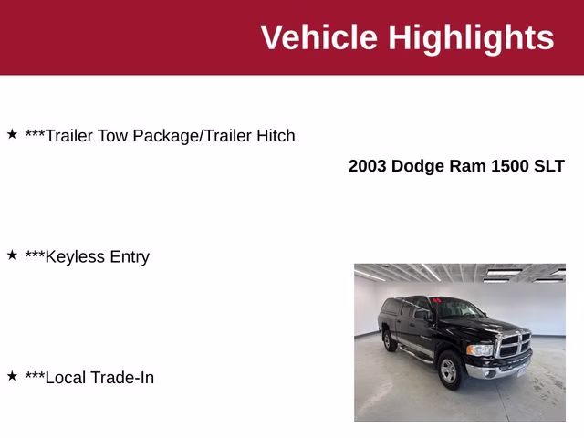 2003 Black Clearcoat Dodge Ram 1500 SLT 4X4 Truck