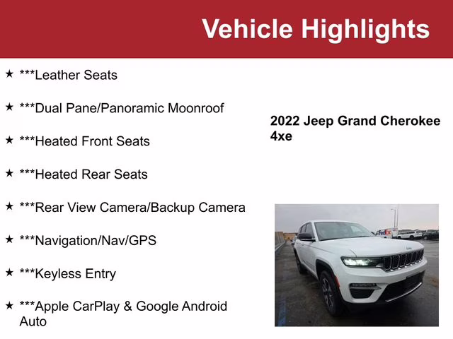 Used 2022 Jeep Grand Cherokee 4xe with VIN 1C4RJYB68N8748539 for sale in Waite Park, Minnesota