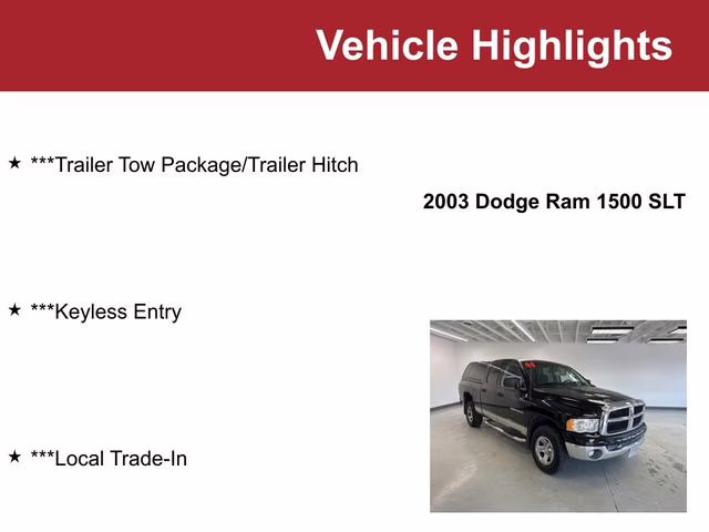 Used 2003 Dodge Ram 1500 Pickup SLT with VIN 1D7HU18N03S128654 for sale in Waite Park, Minnesota