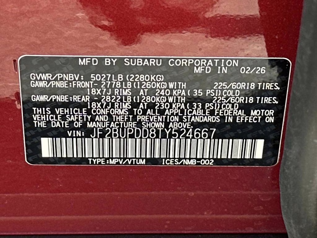 2026 Crimson Red Pearl Subaru Outback Limited AWD SUV