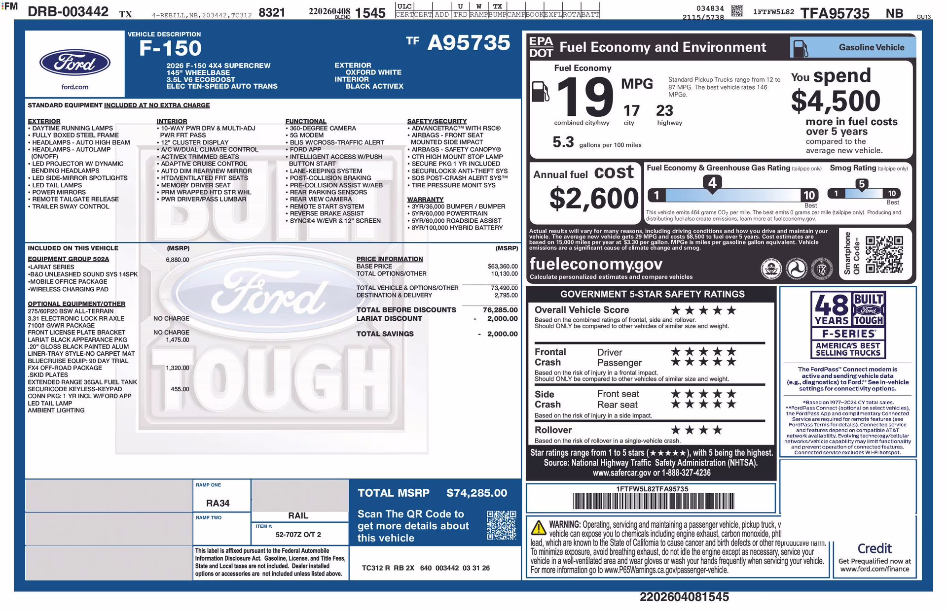 2026 Oxford White Ford F-150 Lariat 4X4 Truck