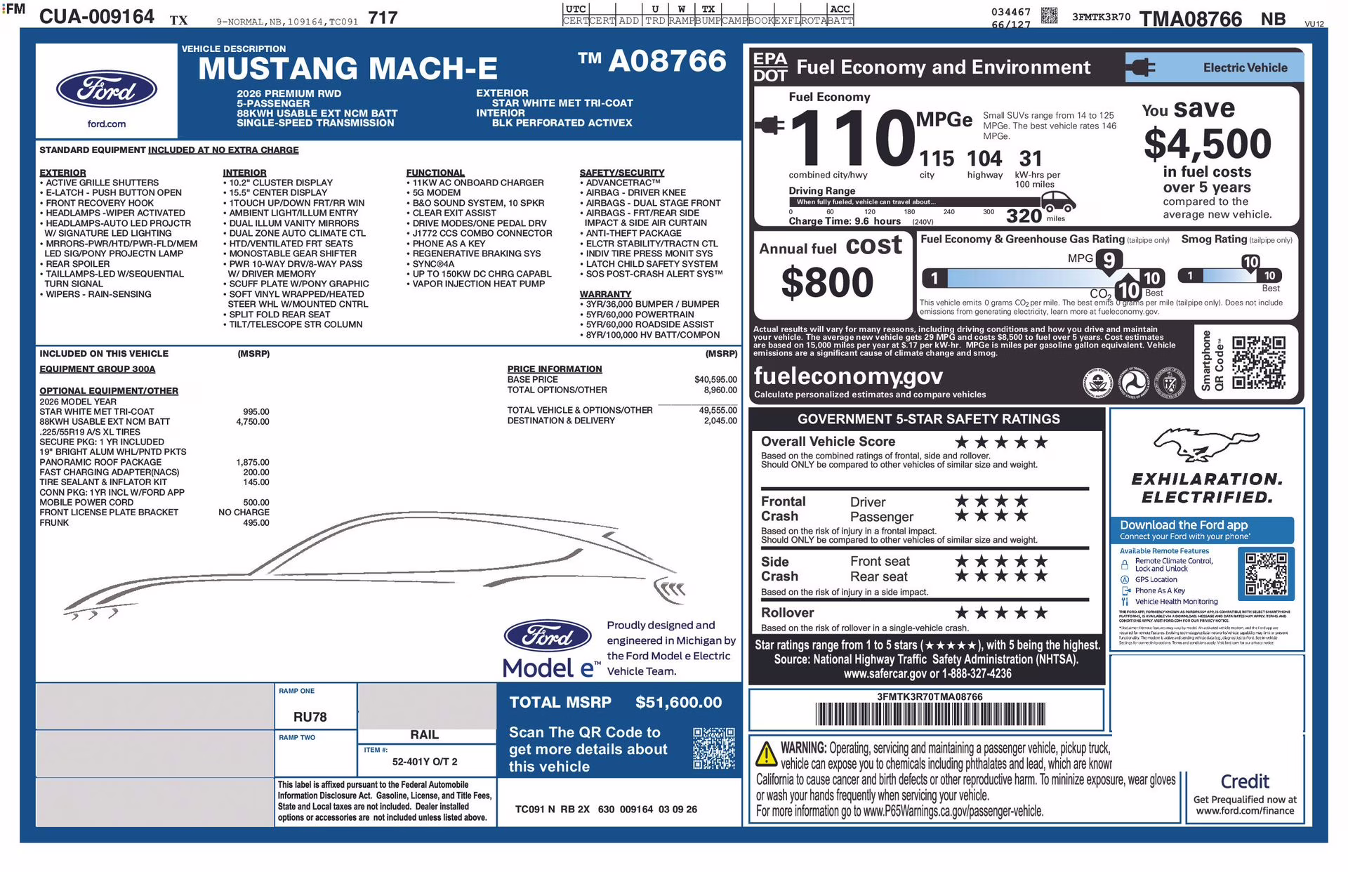 2026 Star White Metallic Tri-Coat Ford Mustang Mach-E Premium RWD SUV