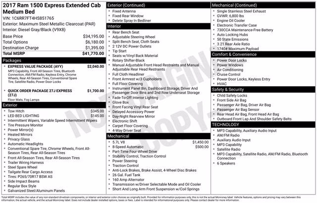 2017 Maximum Steel Metallic Clearcoat Ram 1500 Express 4X4 Truck