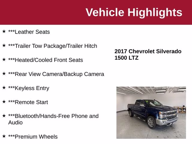 2017 Deep Ocean Blue Metallic Chevrolet Silverado 1500 LTZ 4X4 Truck