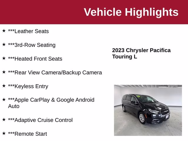 2023 Brilliant Black Crystal Pearlcoat Chrysler Pacifica Touring L FWD Van