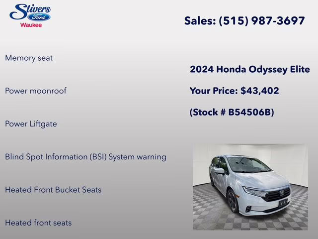 2024 Platinum White Pearl Honda Odyssey Elite FWD Van