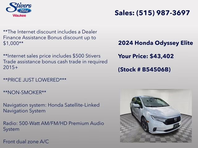2024 Platinum White Pearl Honda Odyssey Elite FWD Van