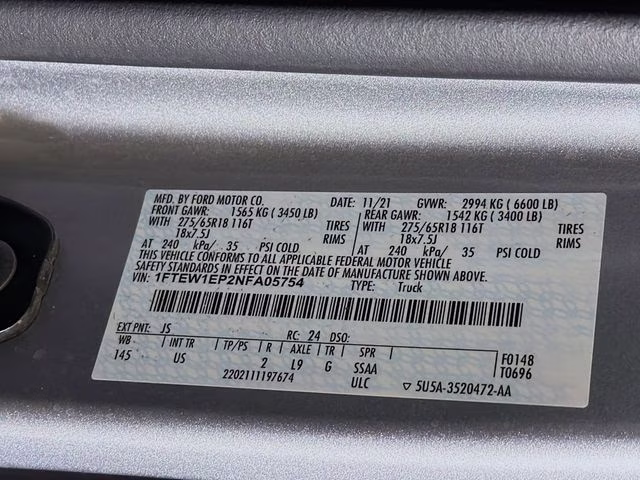 2022 Silver Metallic Ford F-150 XLT 4X4 Truck