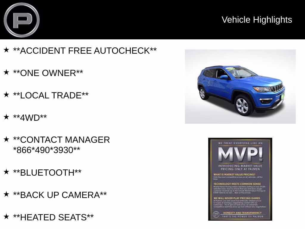 2019 Laser Blue Pearlcoat Jeep Compass Latitude 4X4 SUV