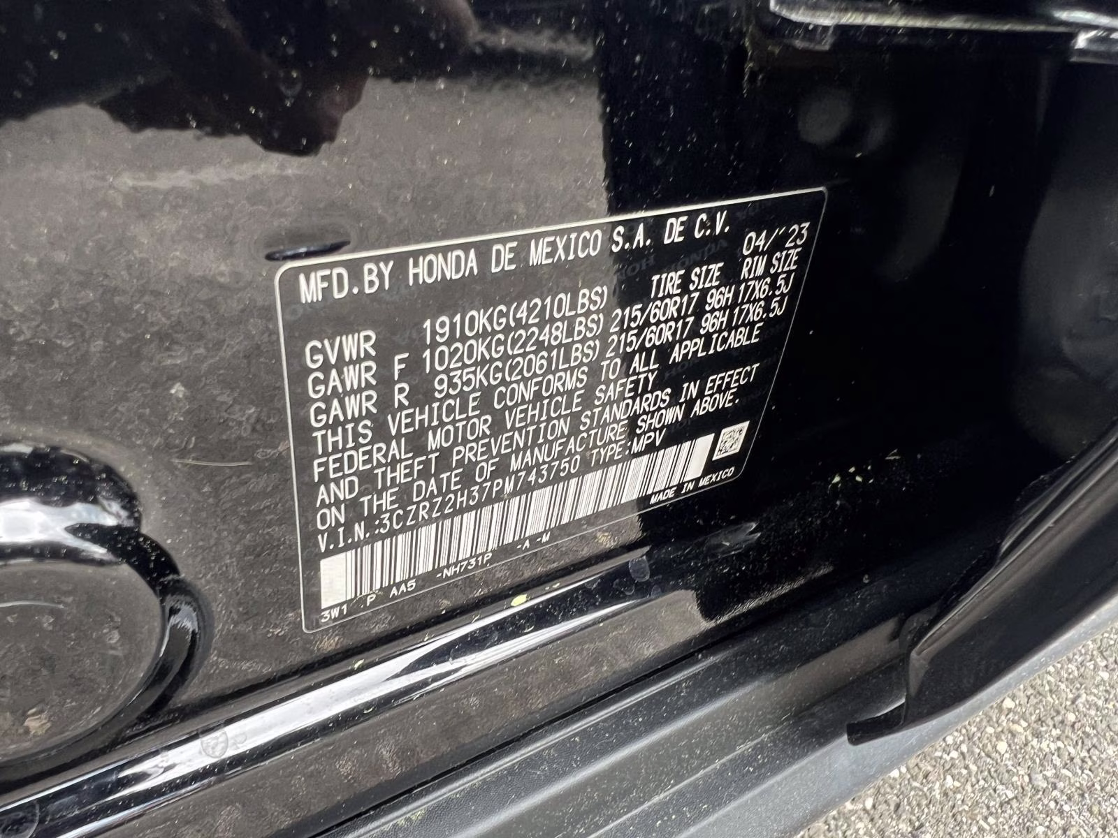 2023 Black Honda HR-V LX AWD CVT AWD SUV