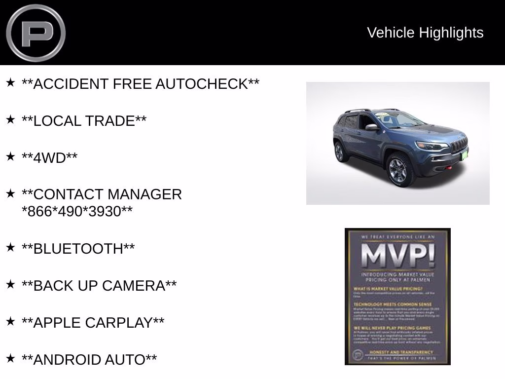 2019 Blue Shade Pearlcoat Jeep Cherokee Trailhawk 4X4 SUV