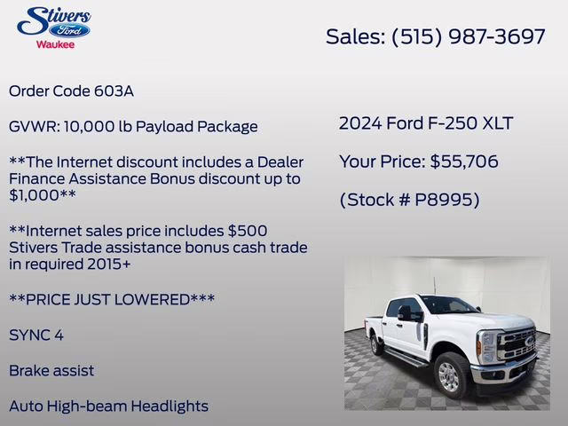 2024 Oxford White Ford Super Duty F-250 SRW XLT 4X4 Truck