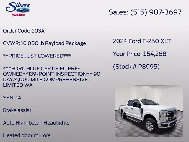 2024 Oxford White Ford Super Duty F-250 SRW XLT 4X4 Truck