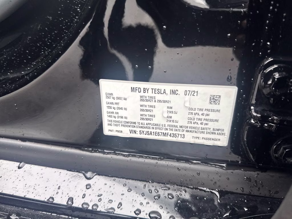 2021 Solid Black Tesla Model S Plaid AWD Hatchback