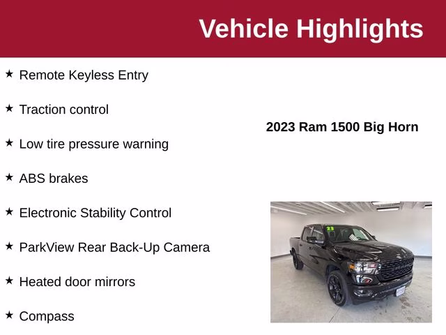 2023 Diamond Black Crystal Pearlcoat Ram 1500 Big Horn 4X4 Truck