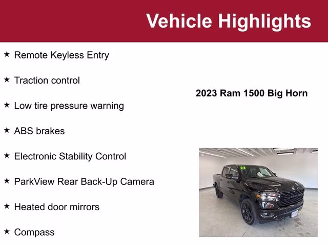 Used 2023 RAM Ram 1500 Pickup Big Horn/Lone Star with VIN 1C6SRFFT2PN689093 for sale in Waite Park, Minnesota