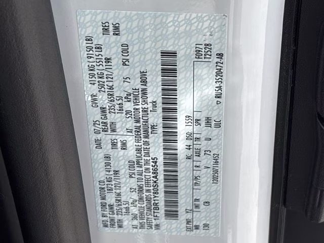 2025 Oxford White Ford Transit Cargo Van Base RWD Van