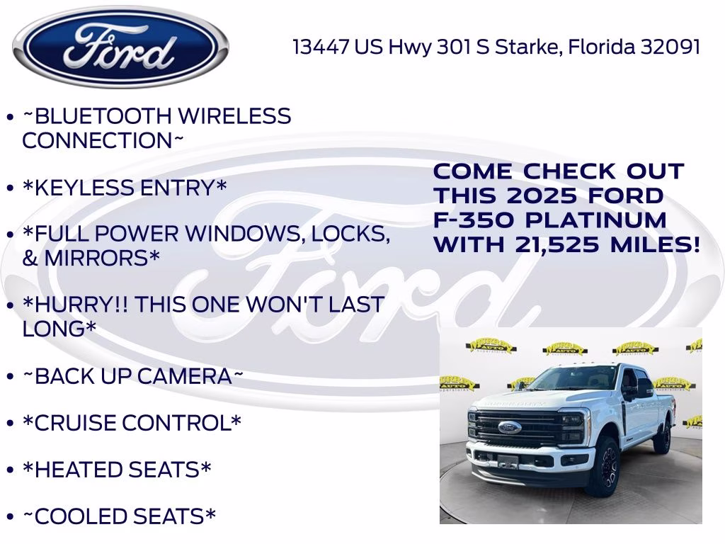 2025 White Metallic Ford Super Duty F-350 SRW Platinum 4X4 Truck