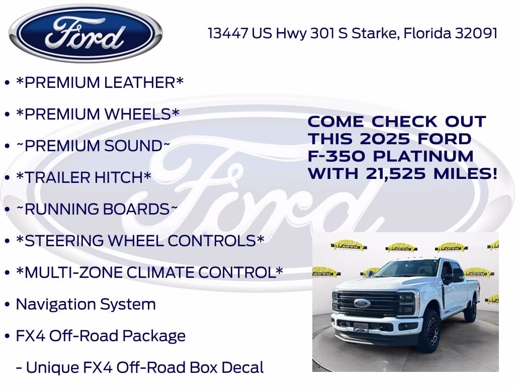 2025 White Metallic Ford Super Duty F-350 SRW Platinum 4X4 Truck
