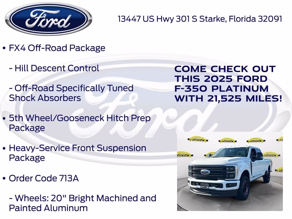 2025 White Metallic Ford Super Duty F-350 SRW Platinum 4X4 Truck