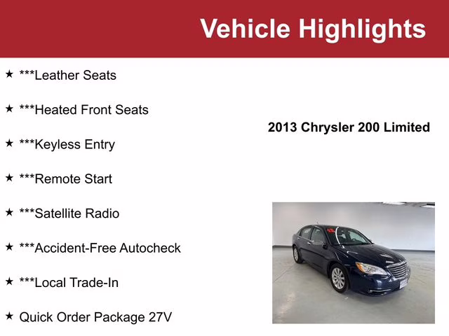 Used 2013 Chrysler 200 Limited with VIN 1C3CCBCG9DN618889 for sale in Waite Park, Minnesota