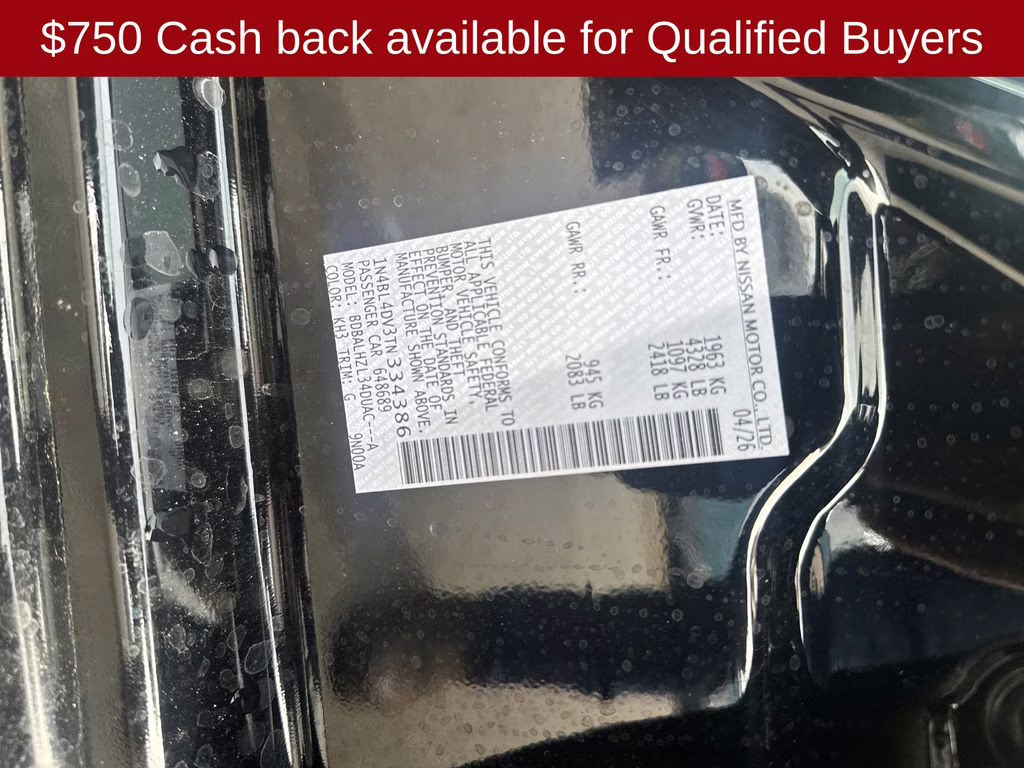 2026 Super Black Clearcoat Nissan Altima 2.5 SV FWD Sedan
